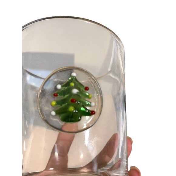 Crate & Barrel Artland Christmas Tree Glass Double Old Fashioned Fused Medallion - Picture 4 of 9